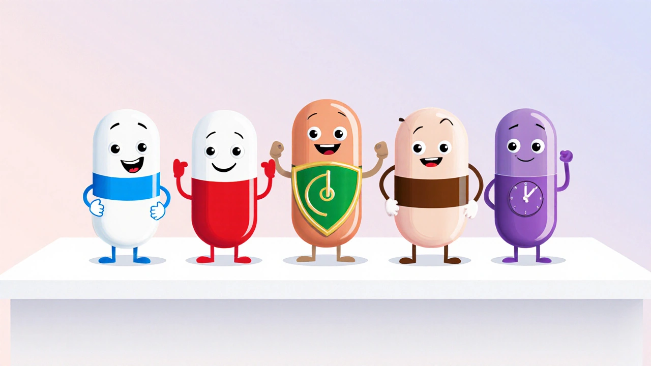 Anthropomorphic antibiotic characters standing together.
