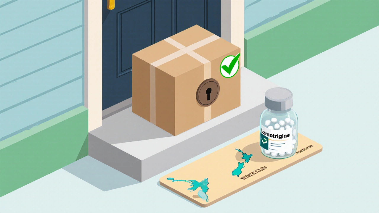 Delivered package of generic lamotrigine from a verified online pharmacy.