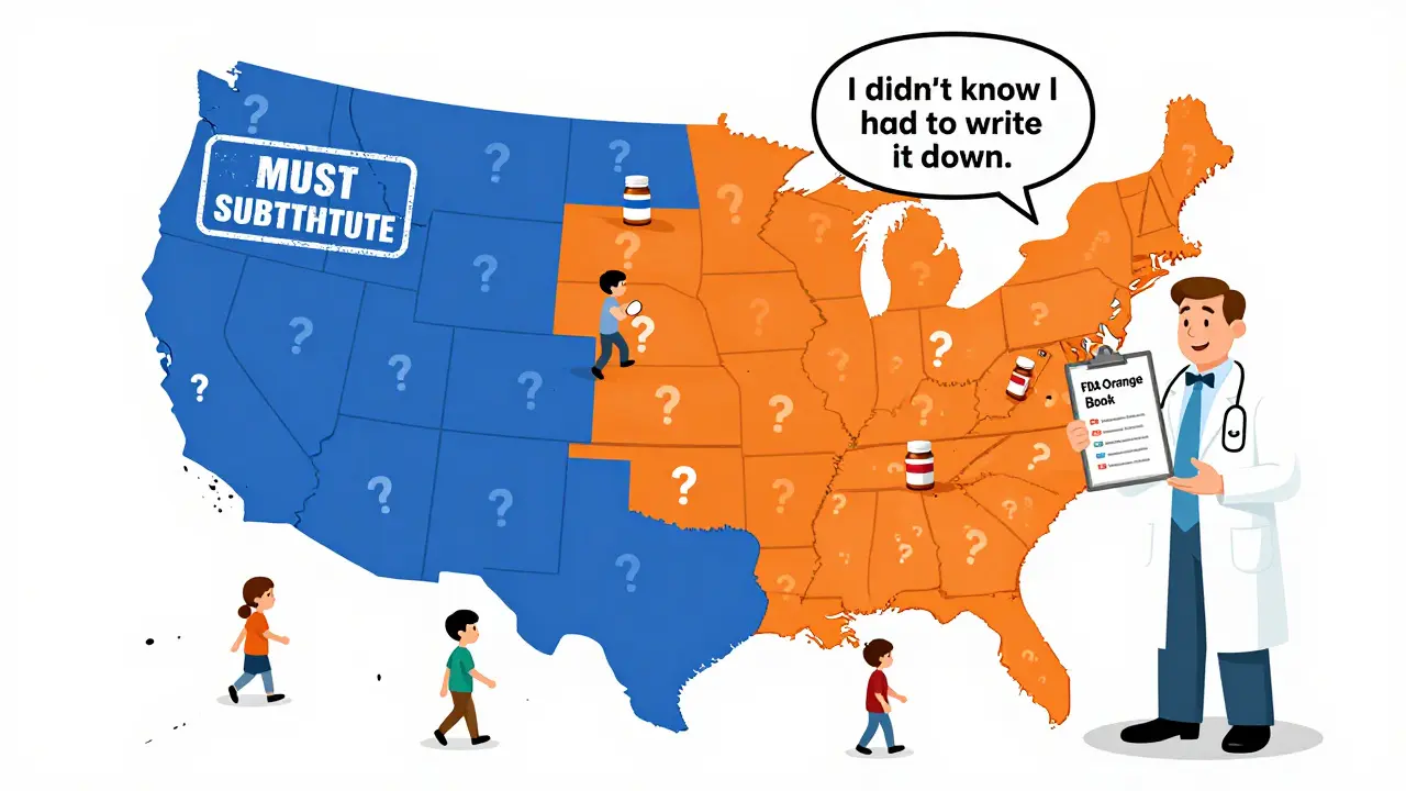 U.S. map showing states with mandatory vs permissive generic substitution rules