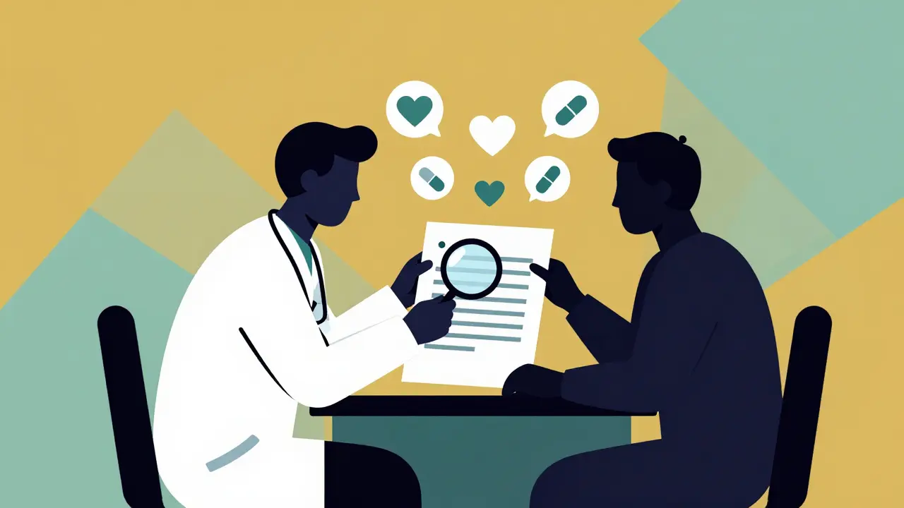 Doctor and patient reviewing medical documents together
