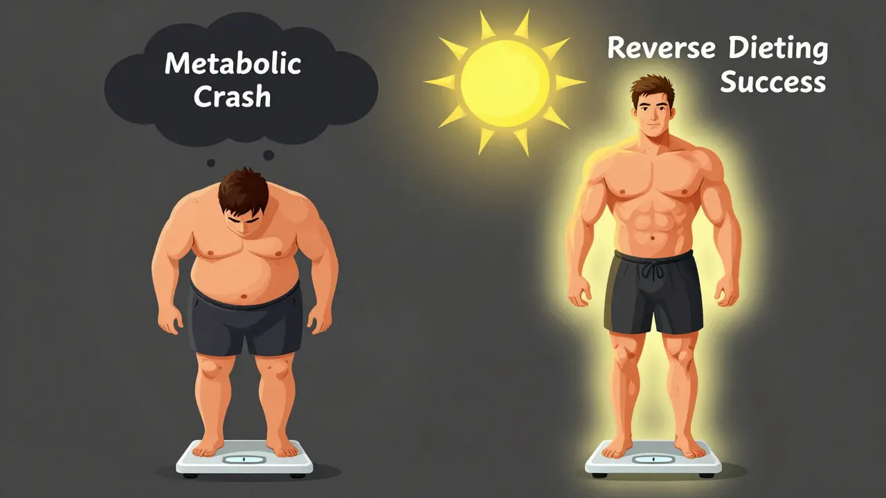 Two people after weight loss: one drained and dark, the other strong and glowing, showing the impact of protein and strength training.