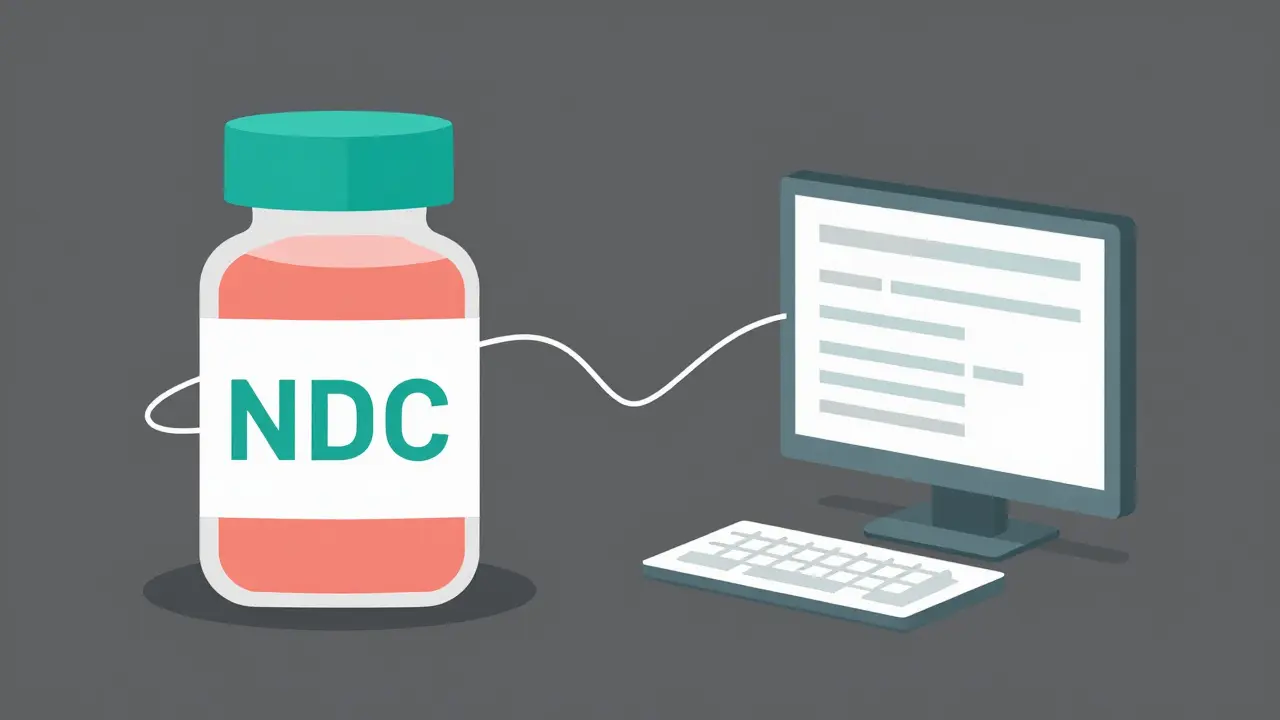 A graphic representation of a medication bottle connecting to a digital safety database.
